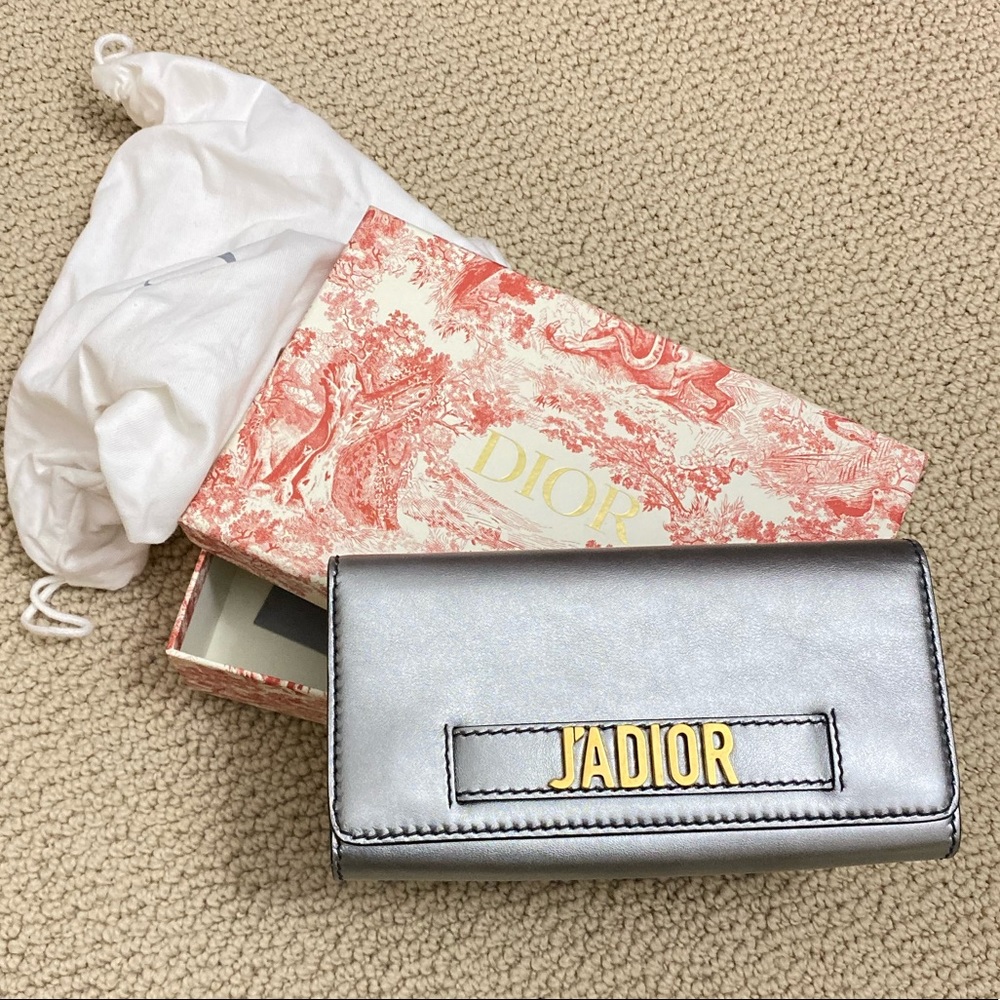 Dior J’adior wallet Calfskin Leather Clutch Silver